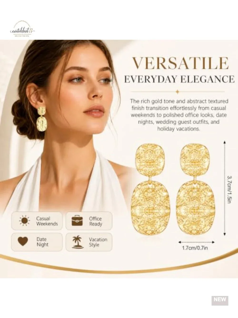 Hammered Textured Double Disc Drop Earrings, Lightweight Abstract Statement